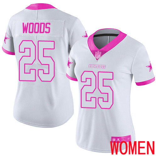 Women Dallas Cowboys Limited White Pink Xavier Woods #25 Rush Fashion NFL Jersey->nfl t-shirts->Sports Accessory